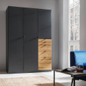 Armoire KENORA avec 3 portes et 5 tiroirs en décor gris mat et chene artisan