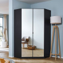 Armoire d'angle KENORA avec 2 portes miroirs en décor gris métal mat
