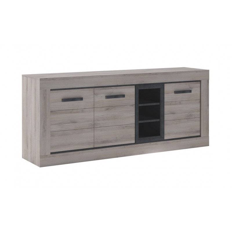 Buffet WADE 223 cm avec 3 portes et 3 niches en décor chene chateau