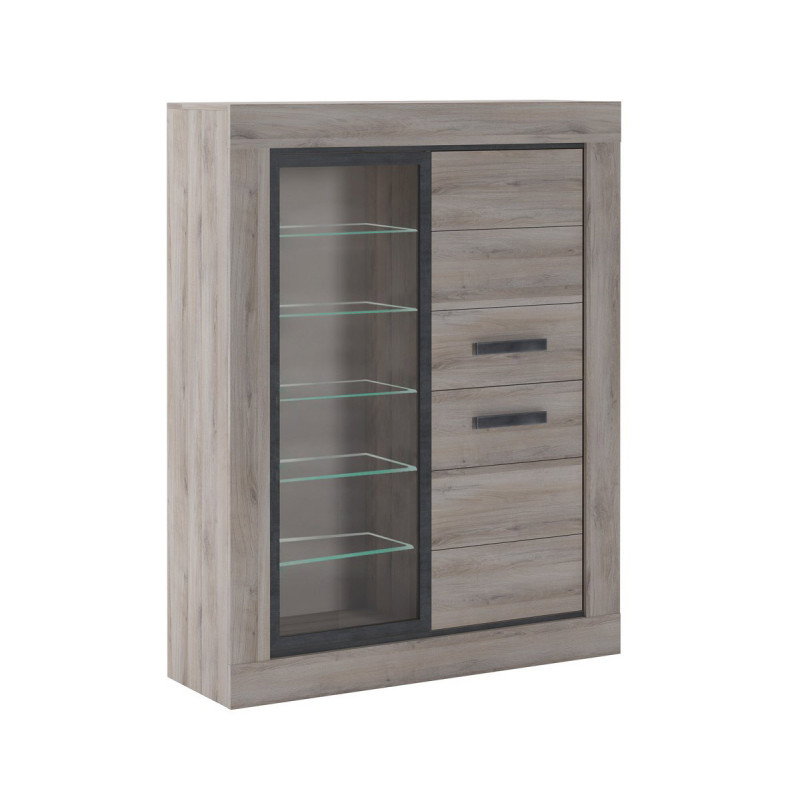 Vitrine WADE 128 cm avec 3 portes en décor chene chateau