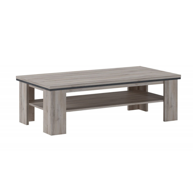 Table basse 130 cm WADE en décor chene chateau avec accents gris métal