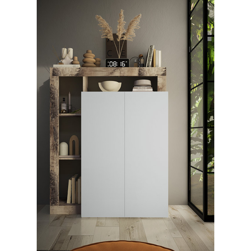 Armoire a chaussures BURGA en blanc brillant et décor pero
