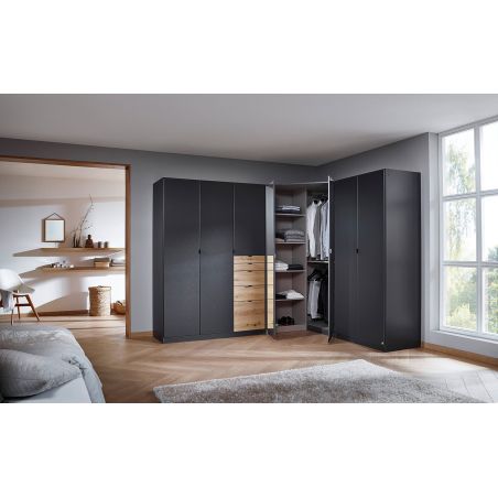 Armoire en angle KENORA en décor gris mat et chene artisan