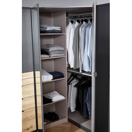 Armoire en angle KENORA en décor gris mat et chene artisan