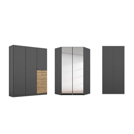 Armoire en angle KENORA en décor gris mat et chene artisan