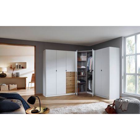 Armoire en angle KENORA en décor blanc mat et chene artisan