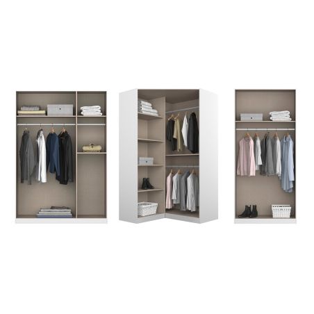 Armoire en angle KENORA en décor blanc mat et chene artisan