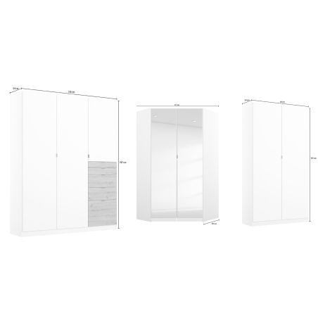 Armoire en angle KENORA en décor blanc mat et chene artisan