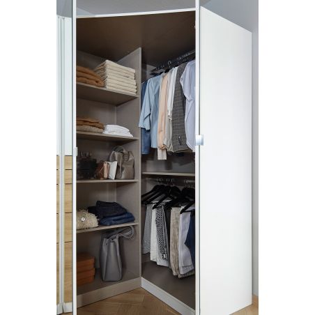 Armoire en angle KENORA en décor blanc mat et chene artisan